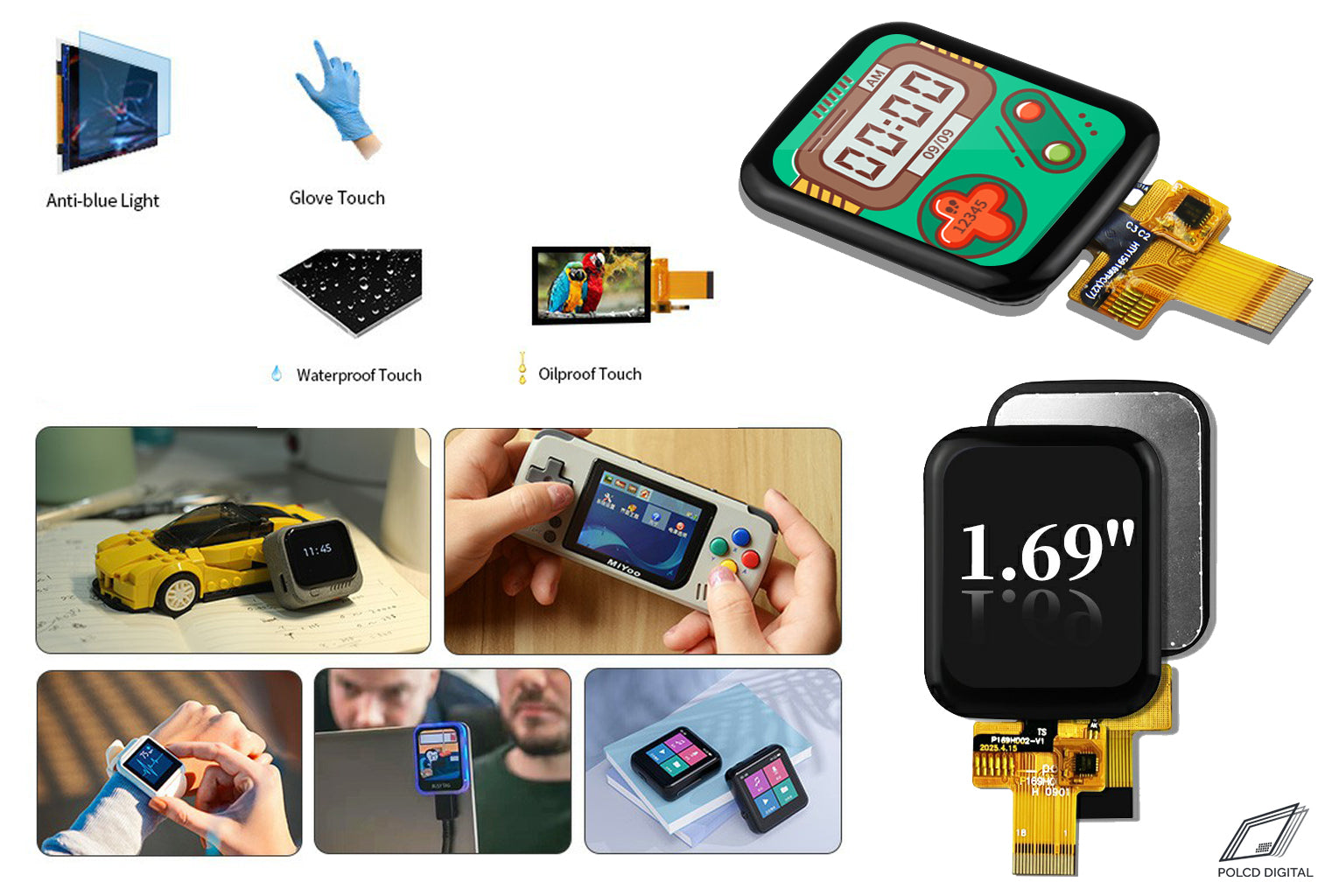 Polcd 1.69 Inch TFT Multi Capacitive Touch Screen — 4-Line SPI 240×280 IPS LCD
