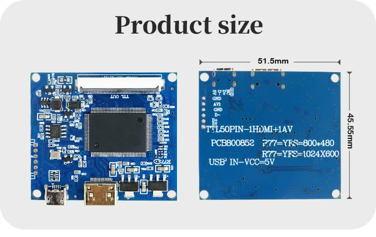 Small LCD Screen Driver Board 50Pin Controller Board for AT070TN92 800x480 / 1024x600 POLCD Digital